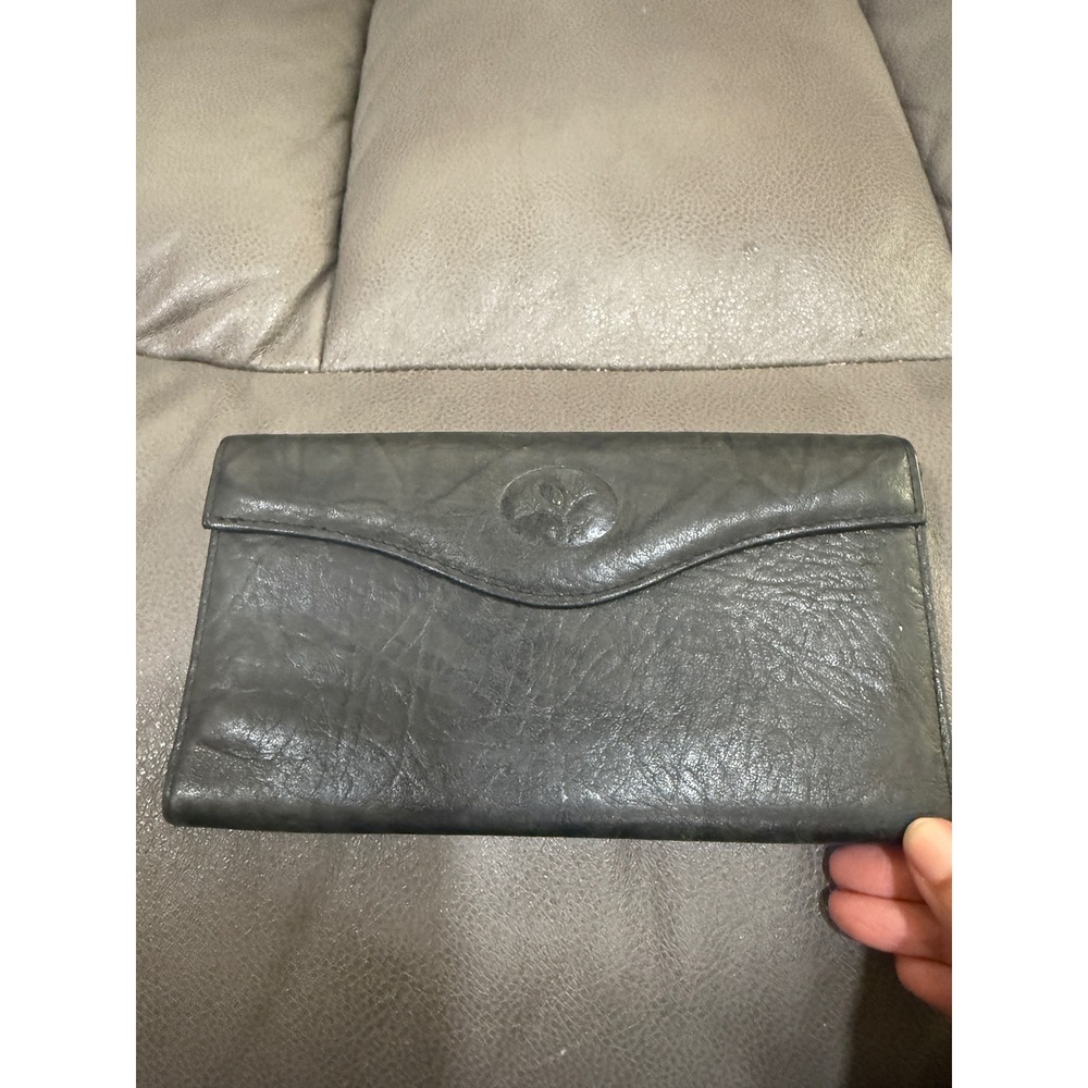 Buxton Vintage Black Top Grain Cowhide Leather Tri-fold Kiss-lock‎ Clutch Wallet